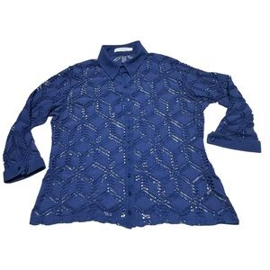 Anne Fontaine Navy‎ Lace Button Down Shirt Sz 46
